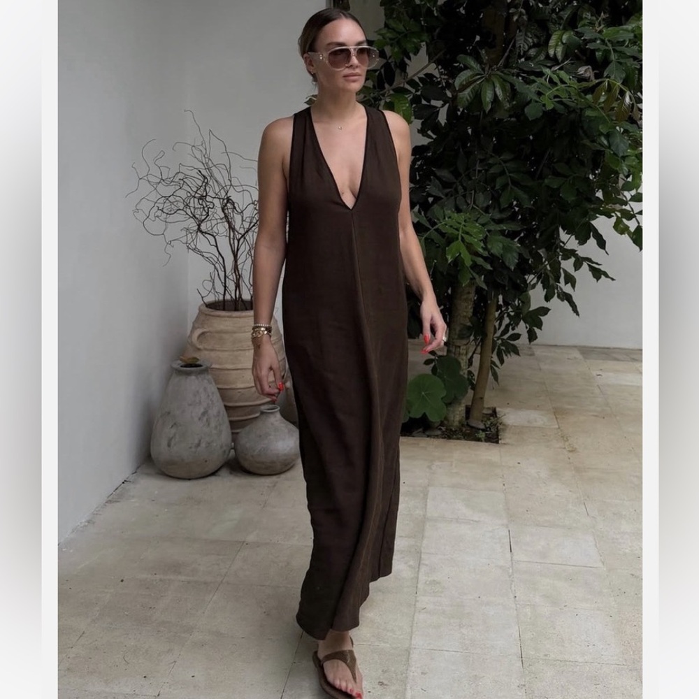 NWT Zara ZW Collection Linen Blend Midi Dress